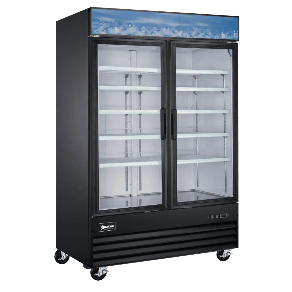 Omcan USA 51075 53" Glass Door Reach‑In Freezer, 45 cu ft, Black Steel, R290, Auto Defrost