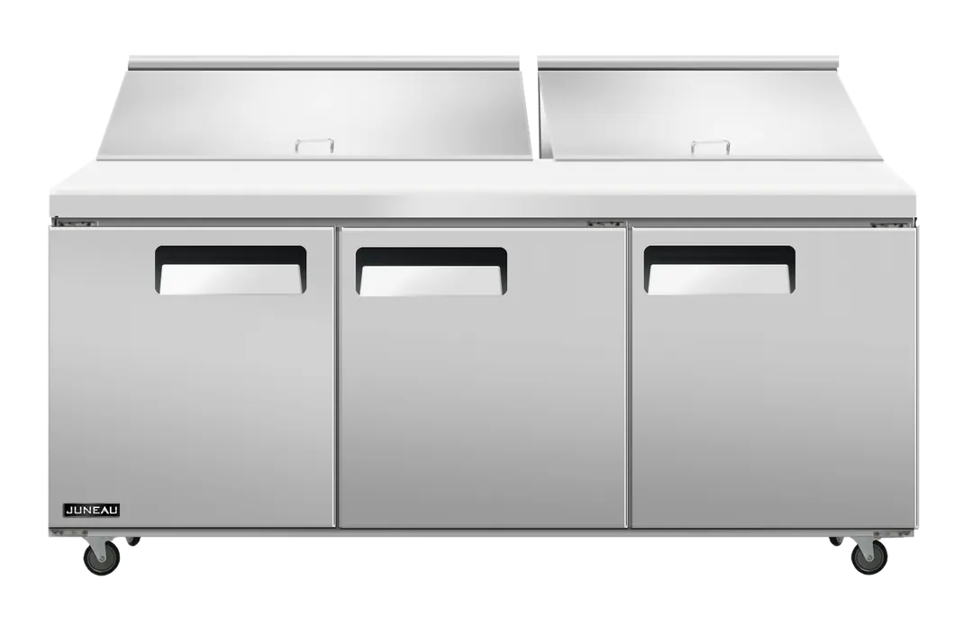 Omcan USA 58009 72" 3-Section Sandwich and Salad Prep Table w/ 3 Doors, 18 Pans, Stainless Steel