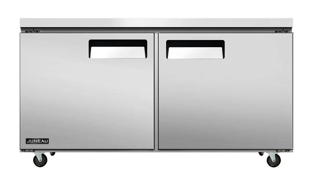 Omcan USA 58017 60" 2-Door Undercounter Freezer, Stainless Steel, 8.9 cu. ft., Digital Temp R290
