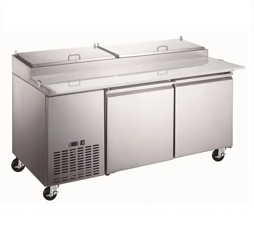 Omcan USA 59043 67" 2-Section Refrigerated Pizza Prep Table w/ 2 Doors, (9) 1/3 Pans