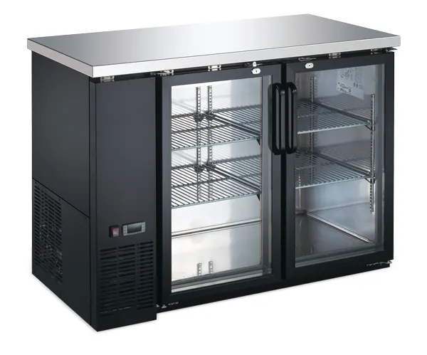 Omcan USA 59058 2‑Sec Bar Cooler, 48‑4/5" W, 11.2 cu ft, Black, Glass, R290, 33‑40°F, 346W 115V