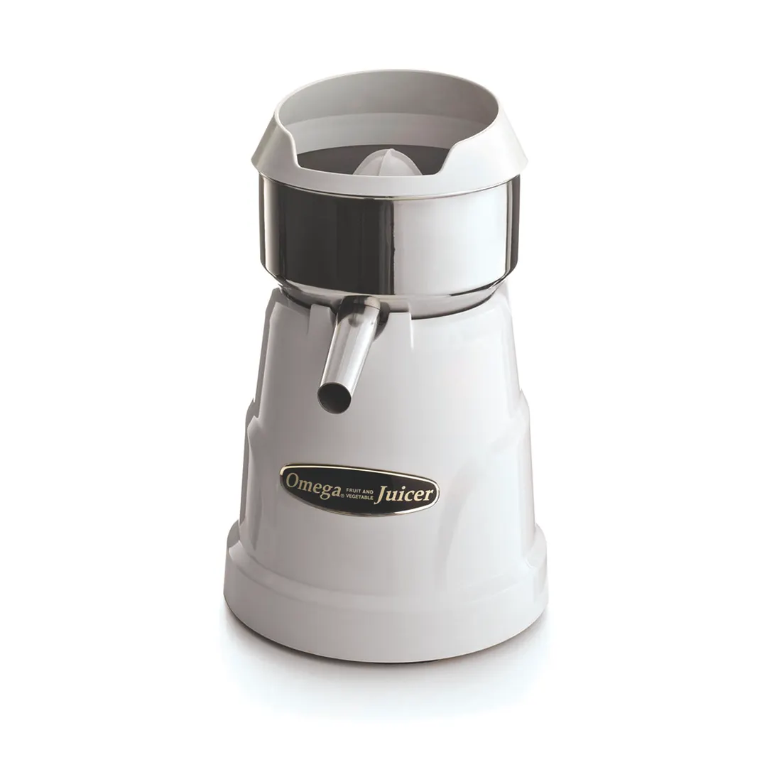 Omega C-10W Electric Citrus Juicer, Stainless Steel w/ 3 Citrus Cones, Non-Slip Feet, 150 RPM