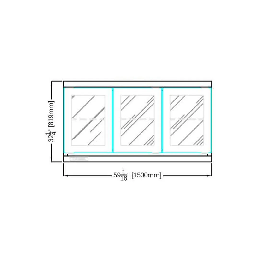 Oscartek VRW1500B 60" Wall Mount Refrigerator w/ 3 Glass Doors, Remote Refrigeration