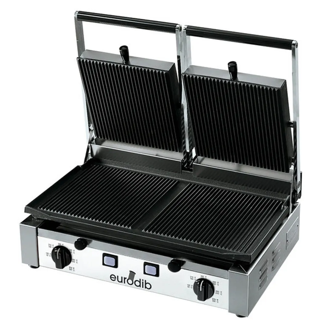 Eurodib PDR3000220 20" Double Commercial Panini Sandwich Grill w/ Cast Iron Grooved Plates, 208-240V