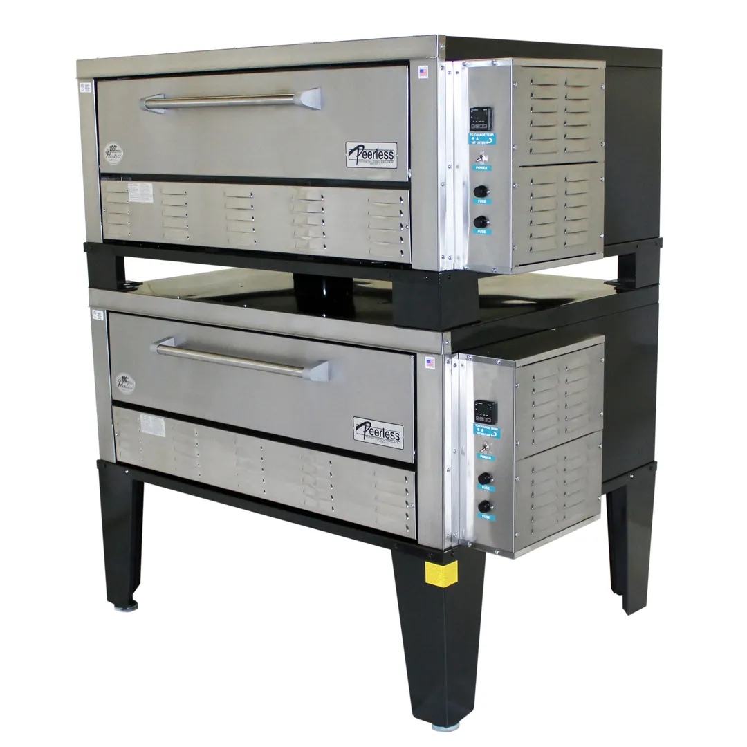 Peerless CE42PESC 56" Electric Pizza Deck Oven w/ Double Deck, Double Stacked, 42"W x 32"D Interiors, 1" Pizza Stones, Digital Controls, 220v