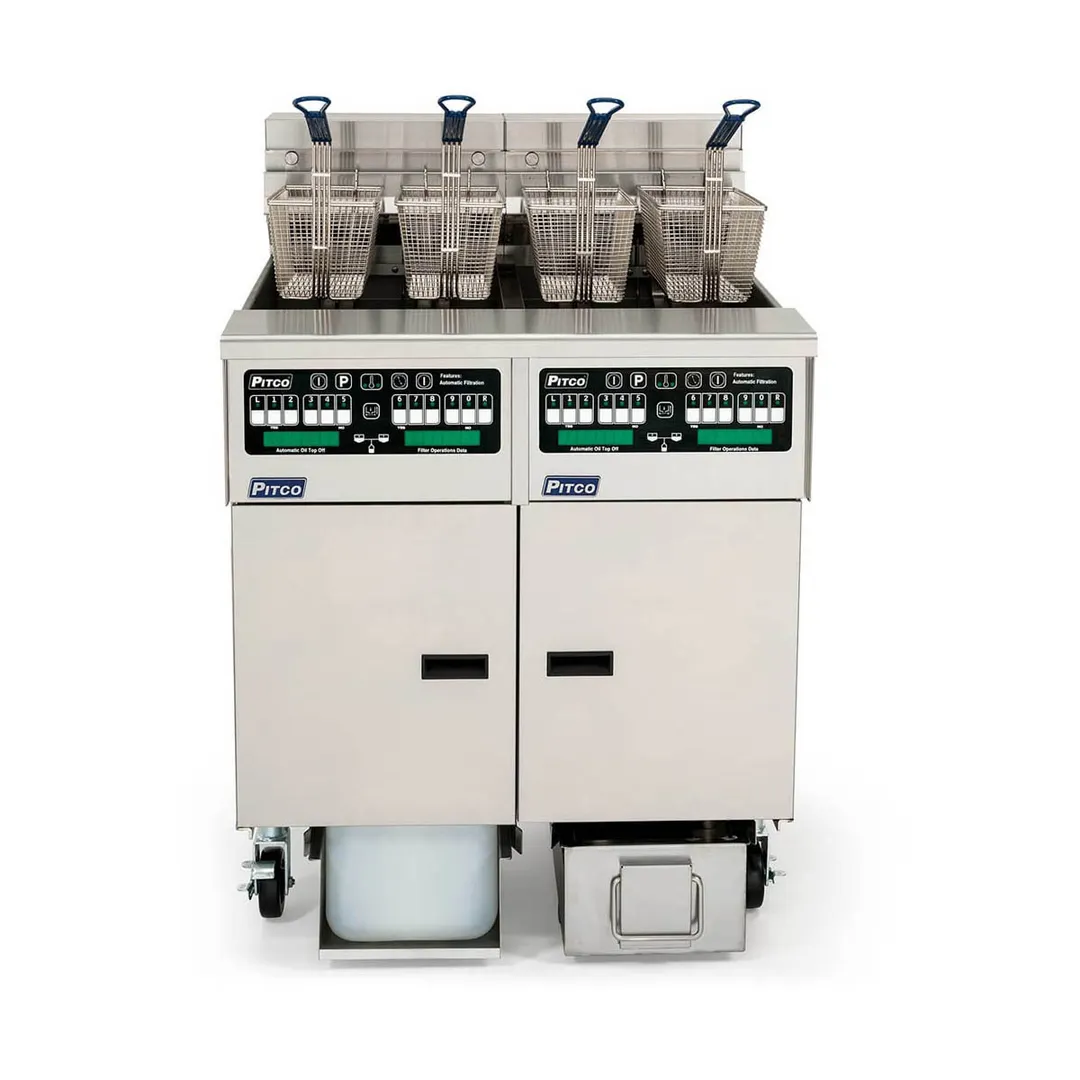 Pitco SELV14C-2/FD Multiple Battery Electric Floor Fryer w/ (2) 30-Lb. Vats, Computer Controls