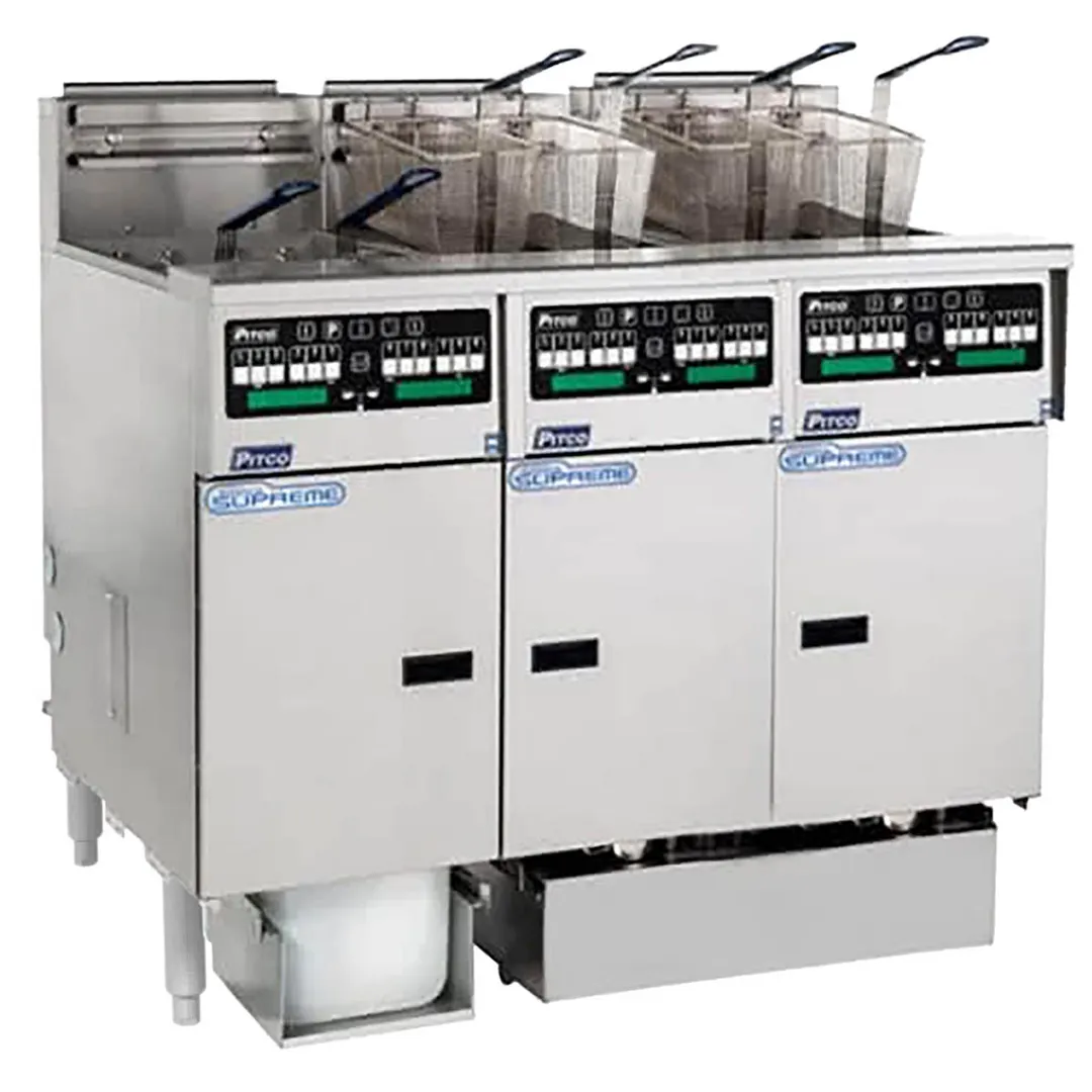 Pitco SELV14C-3/FD Multiple Battery Electric Floor Fryer w/ (3) 30-Lb. Vats, Computer Controls