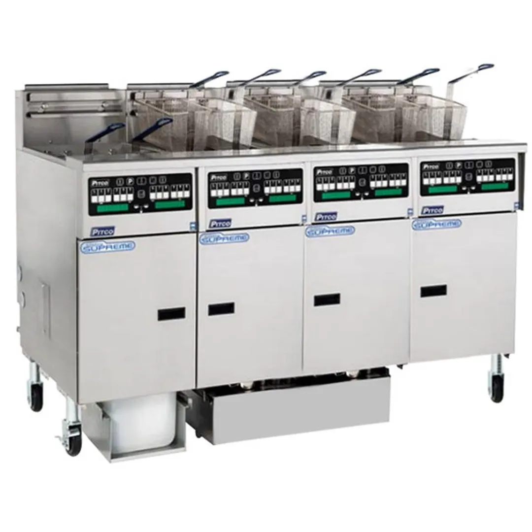 Pitco SELV14C-4/FD Multiple Battery Electric Floor Fryer w/ (4) 30-Lb. Vats, Computer Controls