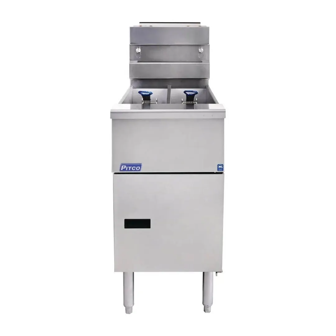 Pitco SG14T-S Split Pot Floor Model Gas Fryer w/ (2) 25 lbs Frypots, Millivolt Control, 100,000 BTU