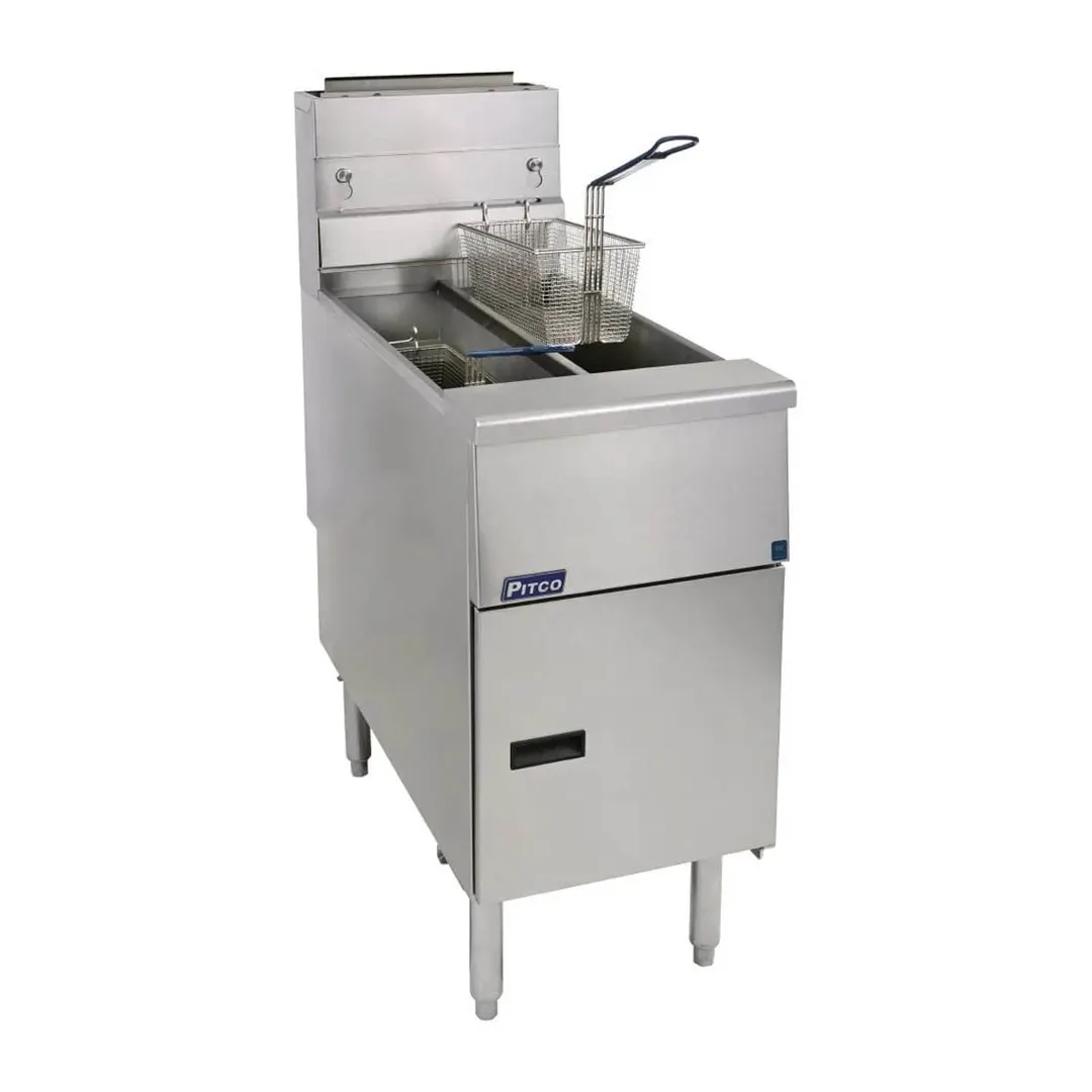 Pitco SG14T-S Split Pot Floor Model Gas Fryer w/ (2) 25 lbs Frypots, Millivolt Control, 100,000 BTU