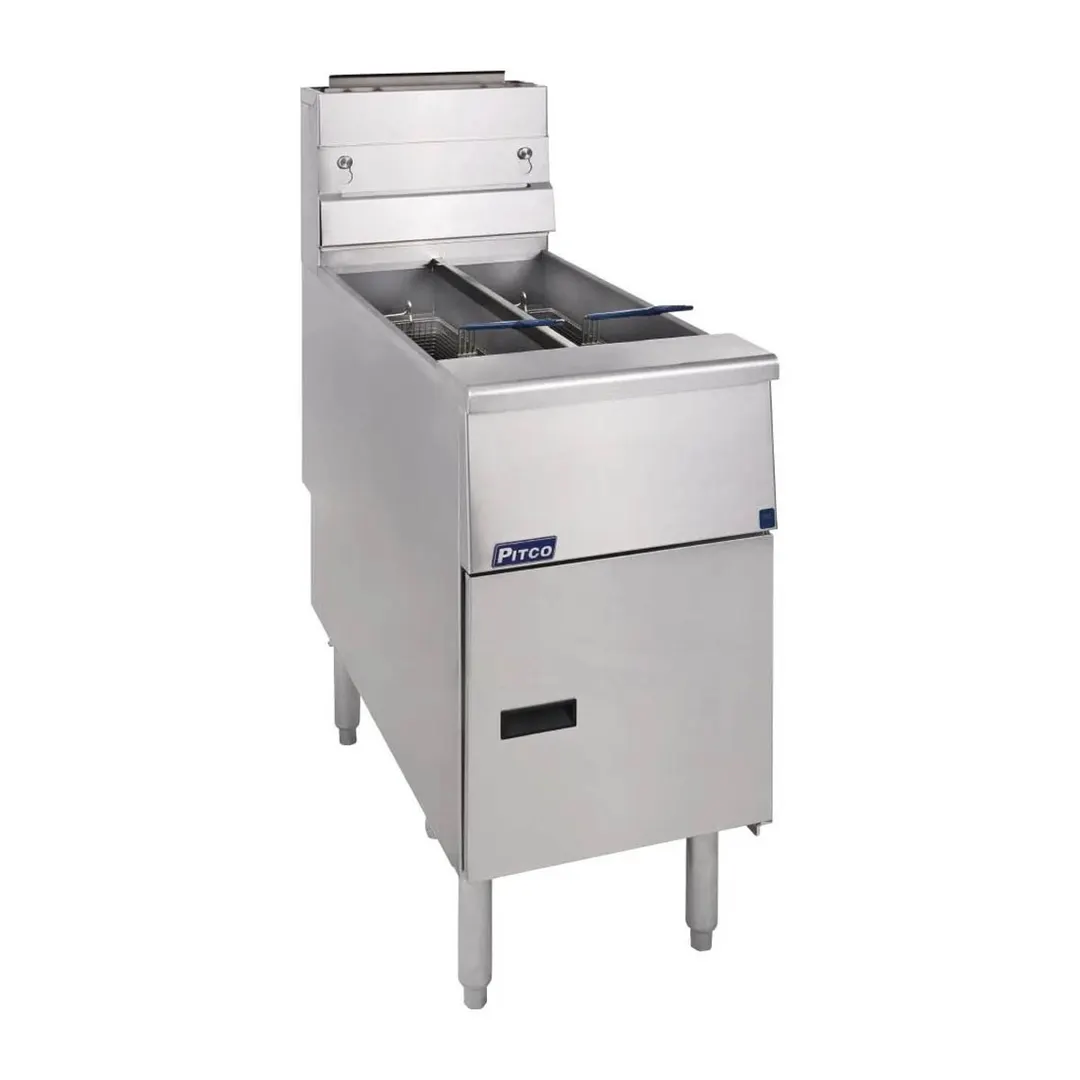 Pitco SG14T-S Split Pot Floor Model Gas Fryer w/ (2) 25 lbs Frypots, Millivolt Control, 100,000 BTU