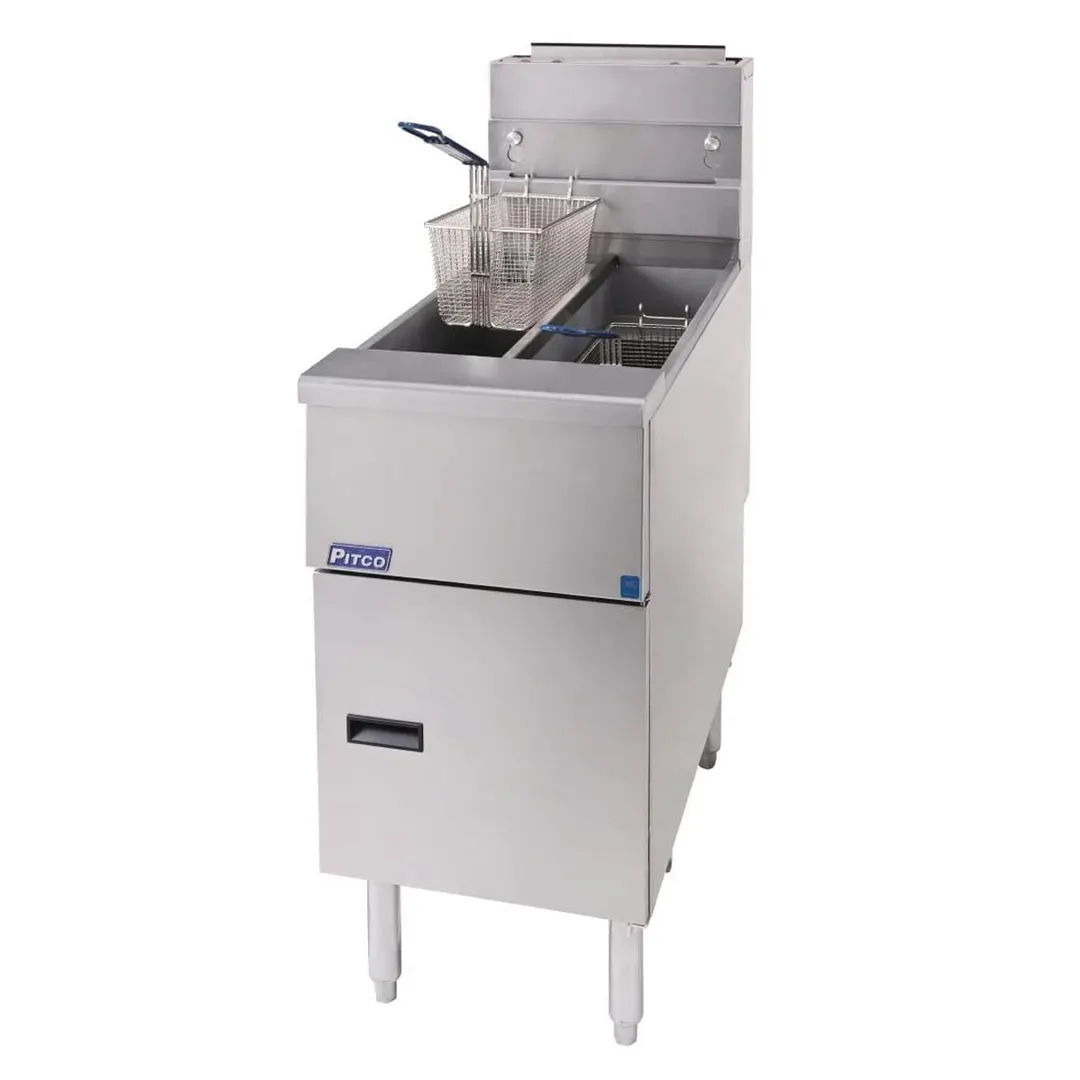 Pitco SG14T-S Split Pot Floor Model Gas Fryer w/ (2) 25 lbs Frypots, Millivolt Control, 100,000 BTU