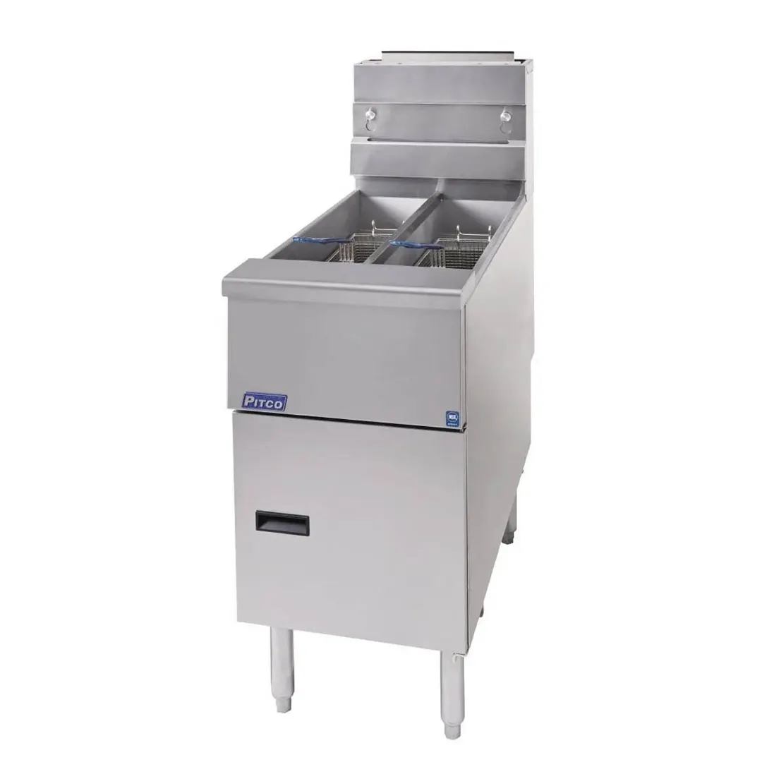 Pitco SG14T-S Split Pot Floor Model Gas Fryer w/ (2) 25 lbs Frypots, Millivolt Control, 100,000 BTU