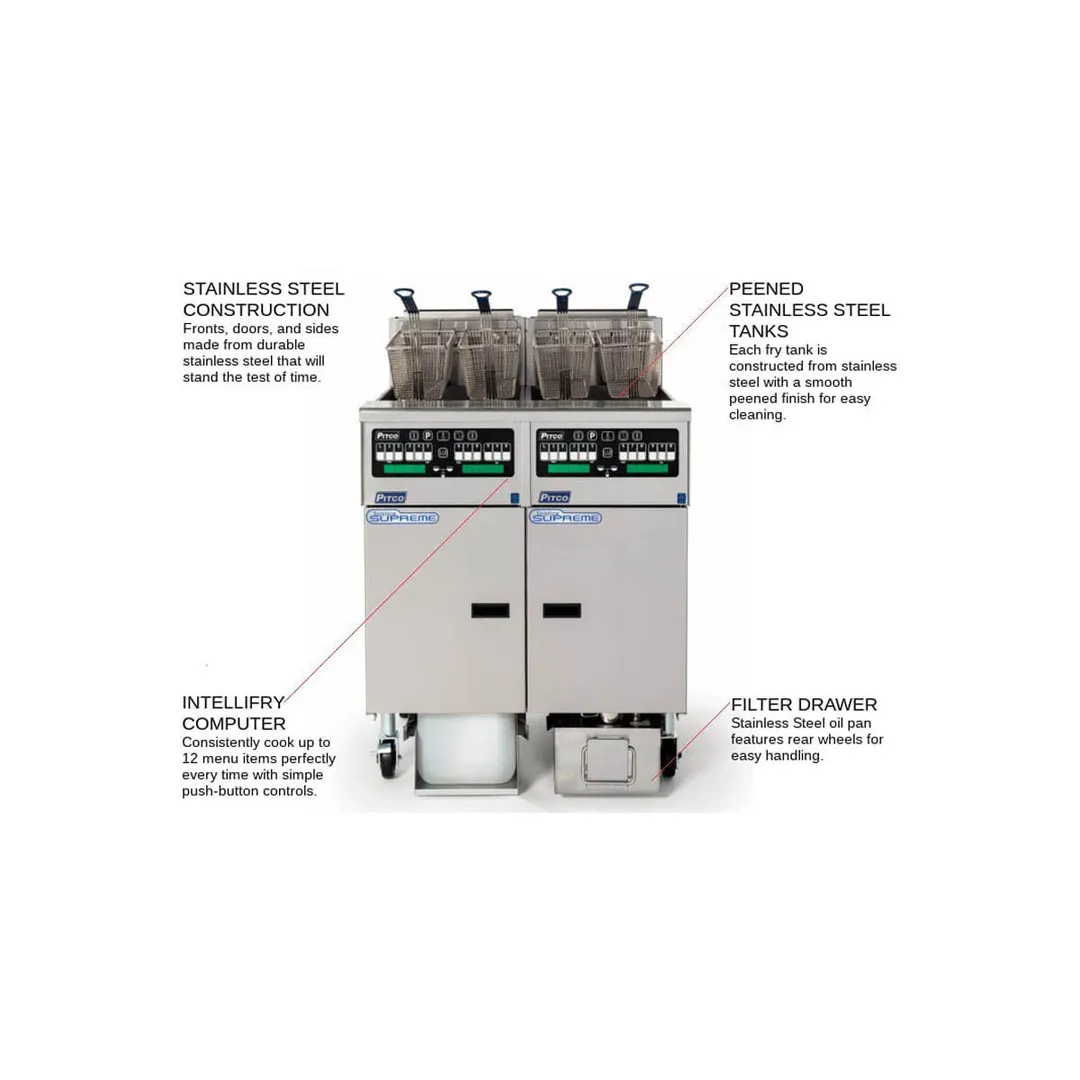 Pitco SSHLV14C/184/FD Multiple Battery Gas Fryer w/ (1) 32-lb & (1) 42-lb Frypots, Filter Drawer System