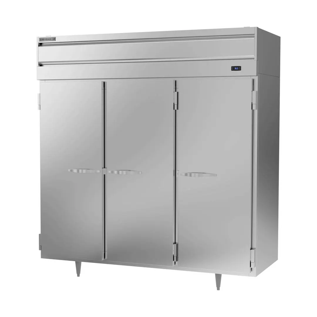 Beverage Air PR3HC-1AS 77.75" 3-Section Reach-In Refrigerator w/ 3 Solid Full Doors, Top Mounted, Aluminum Interior, 68 cu. ft.