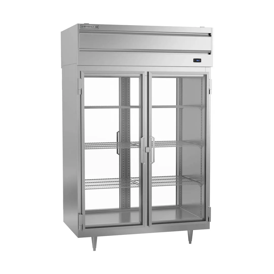 Beverage Air PRD2HC-1BG 52" 2-Section Pass-Thru Refrigerator w/ 4 Glass Full Doors, Top Mounted, 48.3 cu. ft.
