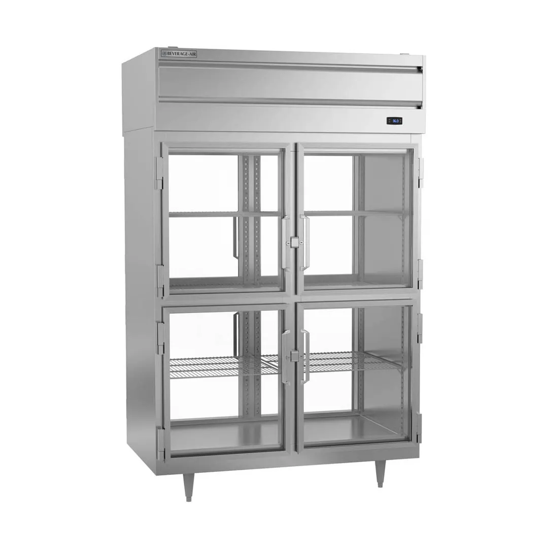 Beverage Air PRD2HC-1BHG 52" 2-Section Pass-Thru Refrigerator w/ 8 Glass Half-Doors, Top Mounted, 48.3 cu. ft.