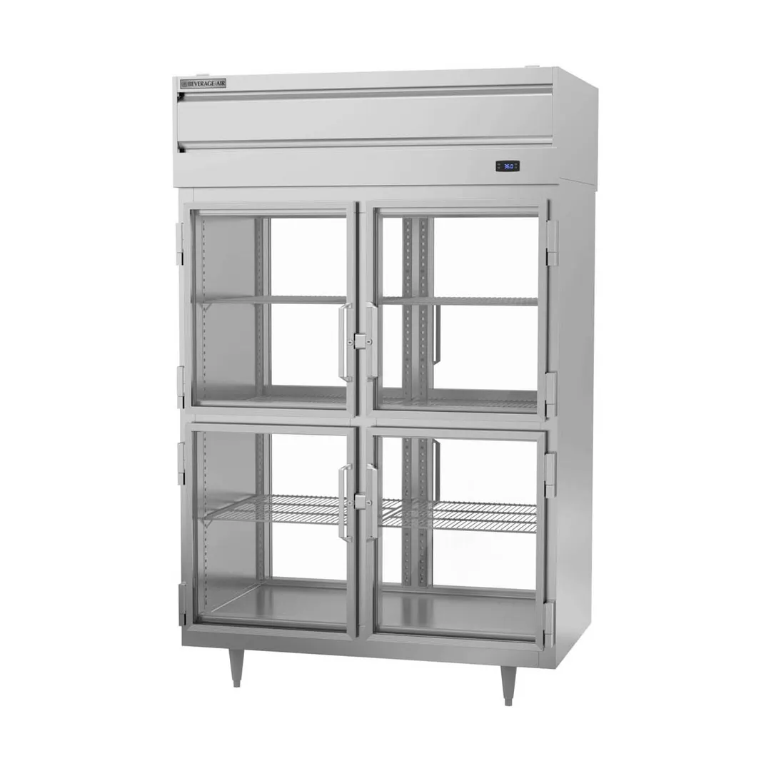 Beverage Air PRD2HC-1BHG 52" 2-Section Pass-Thru Refrigerator w/ 8 Glass Half-Doors, Top Mounted, 48.3 cu. ft.