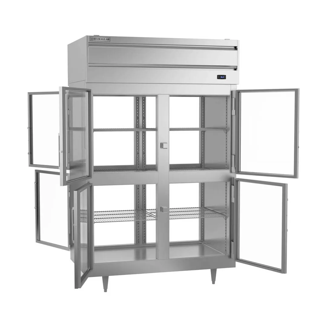 Beverage Air PRD2HC-1BHG 52" 2-Section Pass-Thru Refrigerator w/ 8 Glass Half-Doors, Top Mounted, 48.3 cu. ft.