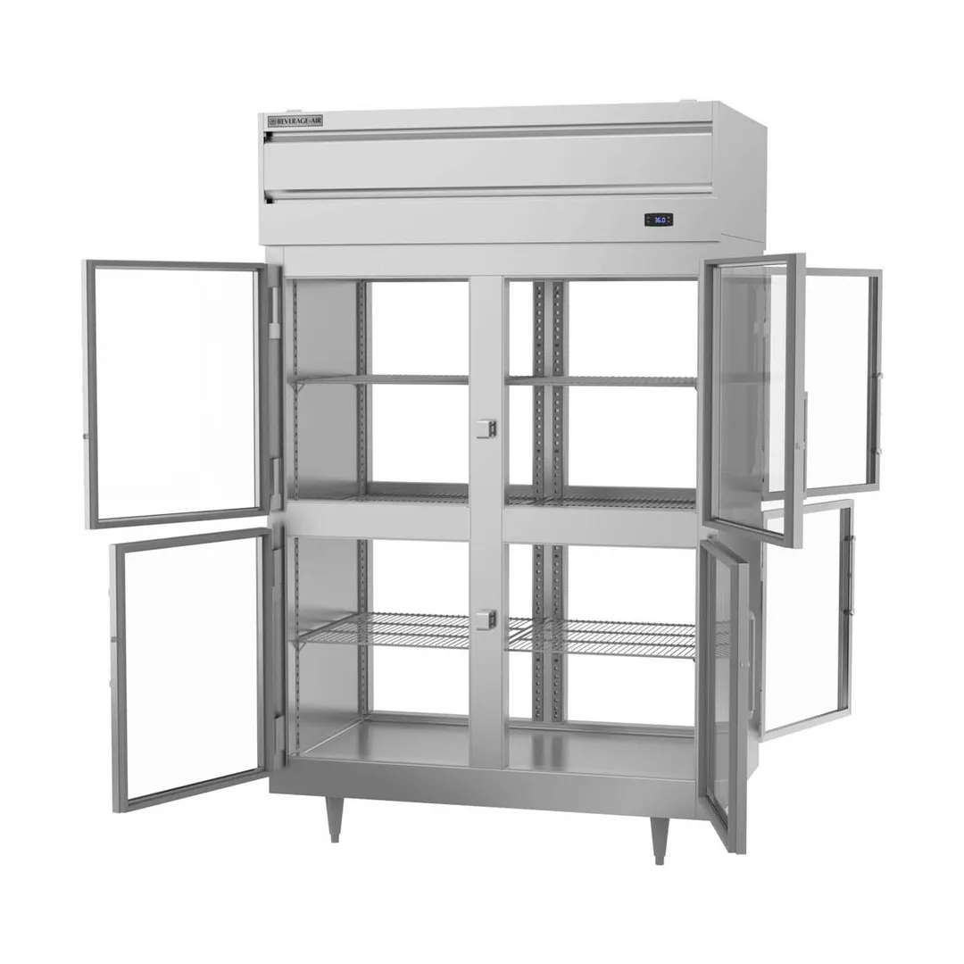 Beverage Air PRD2HC-1BHG 52" 2-Section Pass-Thru Refrigerator w/ 8 Glass Half-Doors, Top Mounted, 48.3 cu. ft.
