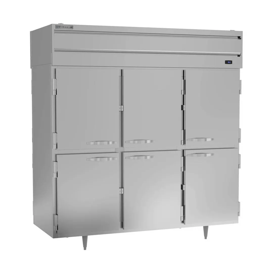 Beverage Air PRD3HC-1AHS 78" 3-Section Pass-Thru Refrigerator w/ 12 Solid Half-Doors, Top Mounted, 74 cu. ft.