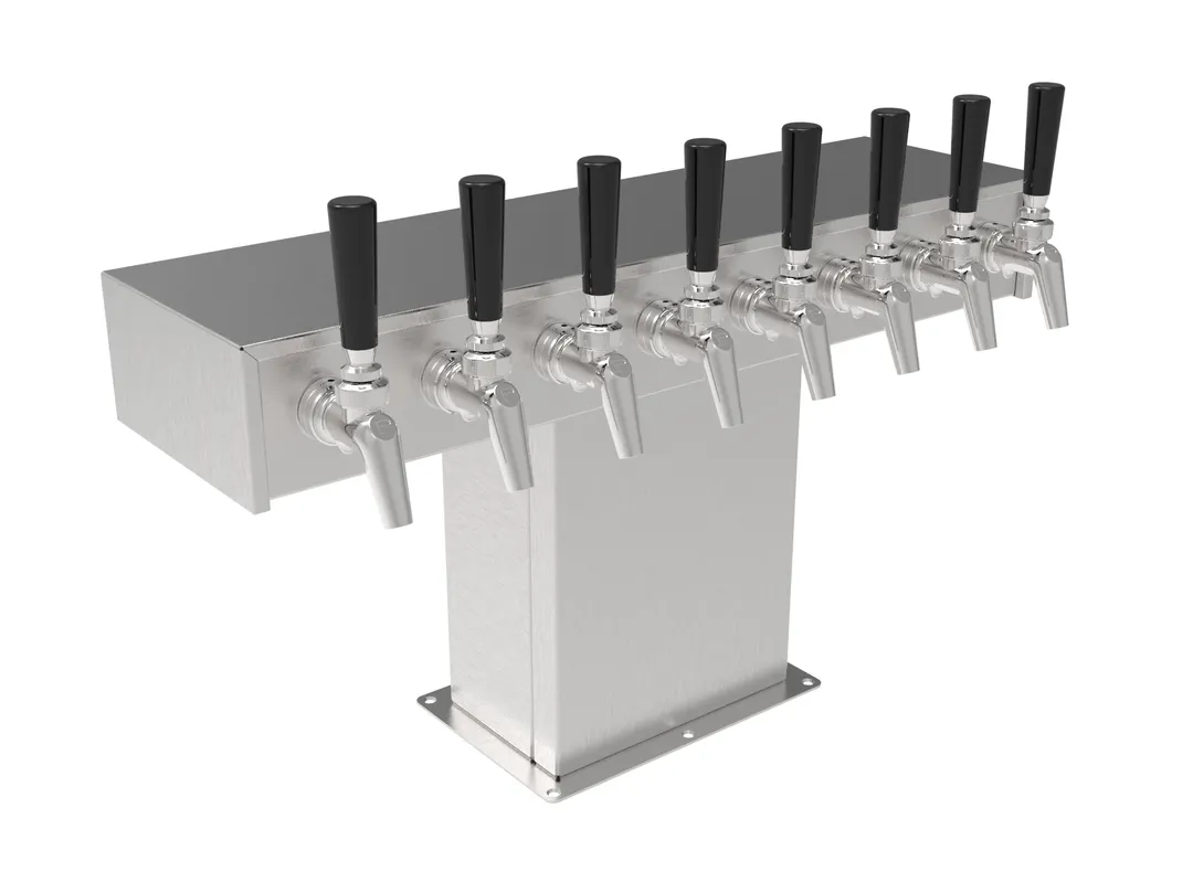 Perlick 3780S8B Wide Base Tee Tower - Air-Cooled Beer Dispenser, Steel, 8 630SS Faucets, 7-12 Taps