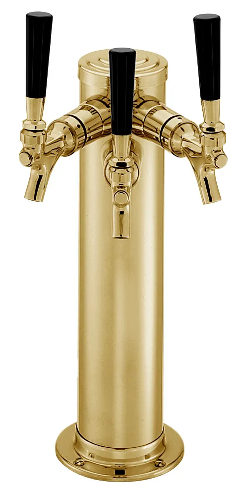 Perlick 4016TF3 Draft Beer Dispensing Tower, Tarnish-Free Brass Finish, 2 Faucet