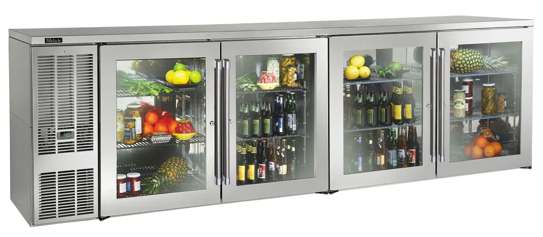 Perlick BBS108-SG-L-STK Refrigerated Back Bar Cabinet w/ 33.5 Cu Ft Capacity, 4 Glass Doors, 120V