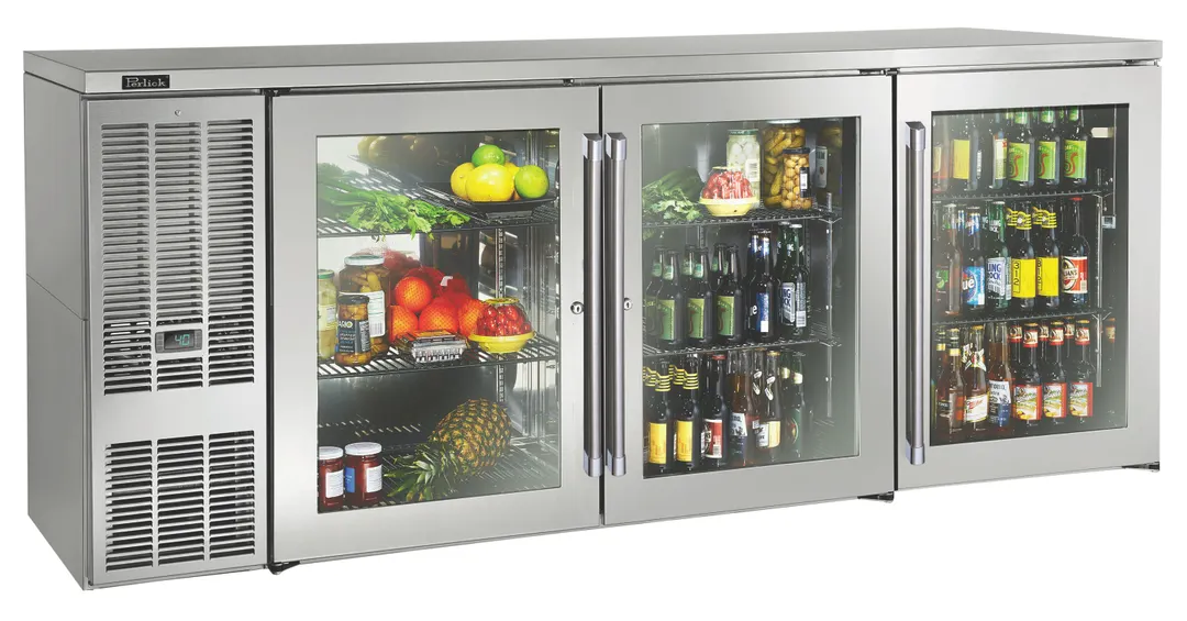 Perlick BBS84 Refrigerated Back Bar Cabinet w/ 24.8 Cu Ft Capacity, 3 Solid Doors, Floor Drain