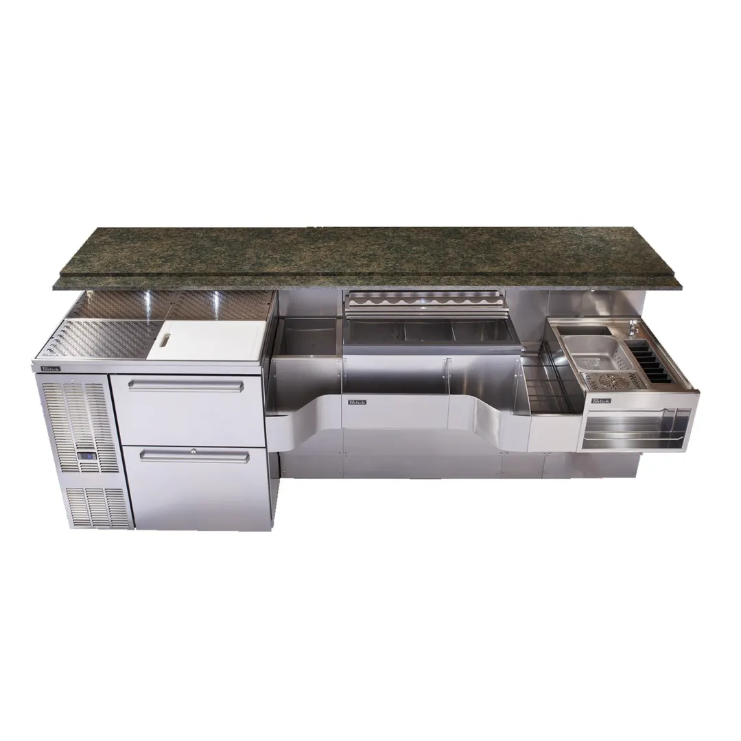 Perlick PTE68-B-WF 68" Sink Combo Underbar Ice Bin/Cocktail Station w/ 10 Circuit & Faucet- 90 lbs