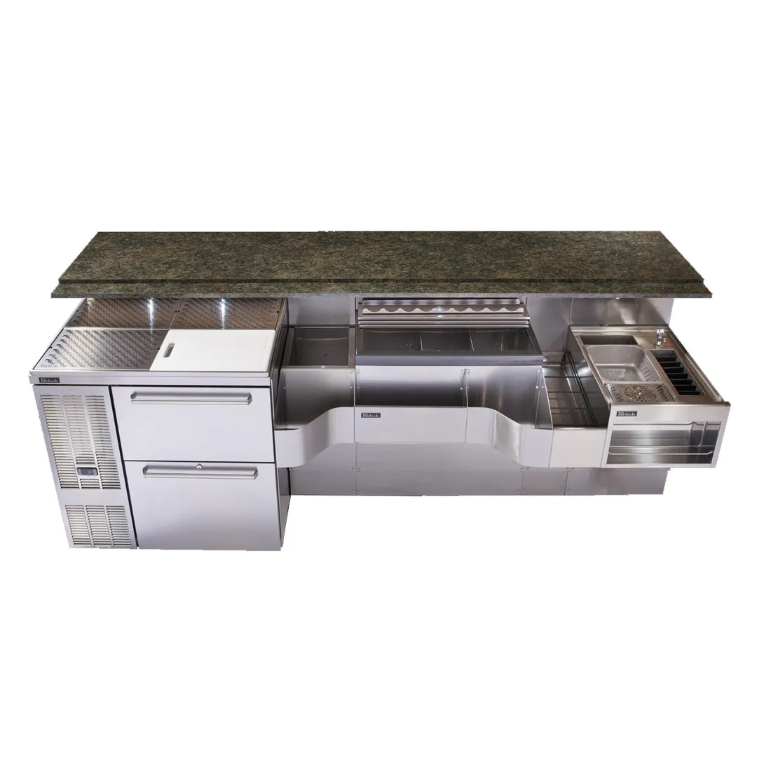 Perlick PTE68-C-WF 68" Sink Combo Underbar Ice Bin/Cocktail Station w/ 10 Circuit & Faucet- 90 lbs
