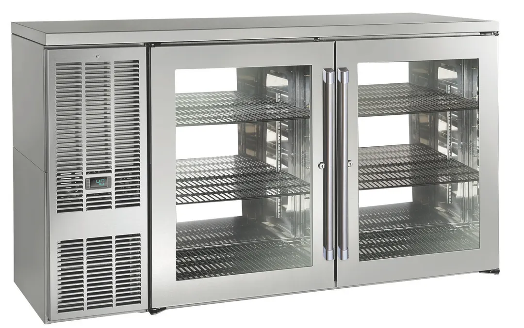 Perlick PTS60 60" Two Section Pass-Thru Back Bar Cabinet w/ 17.4 Cu Ft, 4 Hinged Doors, 60" W