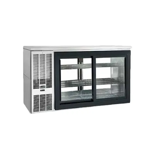 Perlick SDPS60 60" Two Section Pass-Thru Back Bar Cabinet w/ 15.8 Cu Ft, 4 Sliding Glass Doors