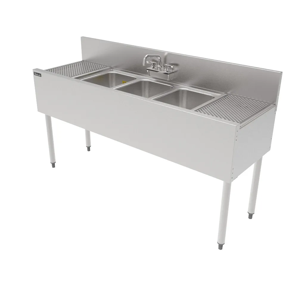 Perlick TS60M3-DB Underbar Sink Units, 3 Compartment with 2 Drainboards