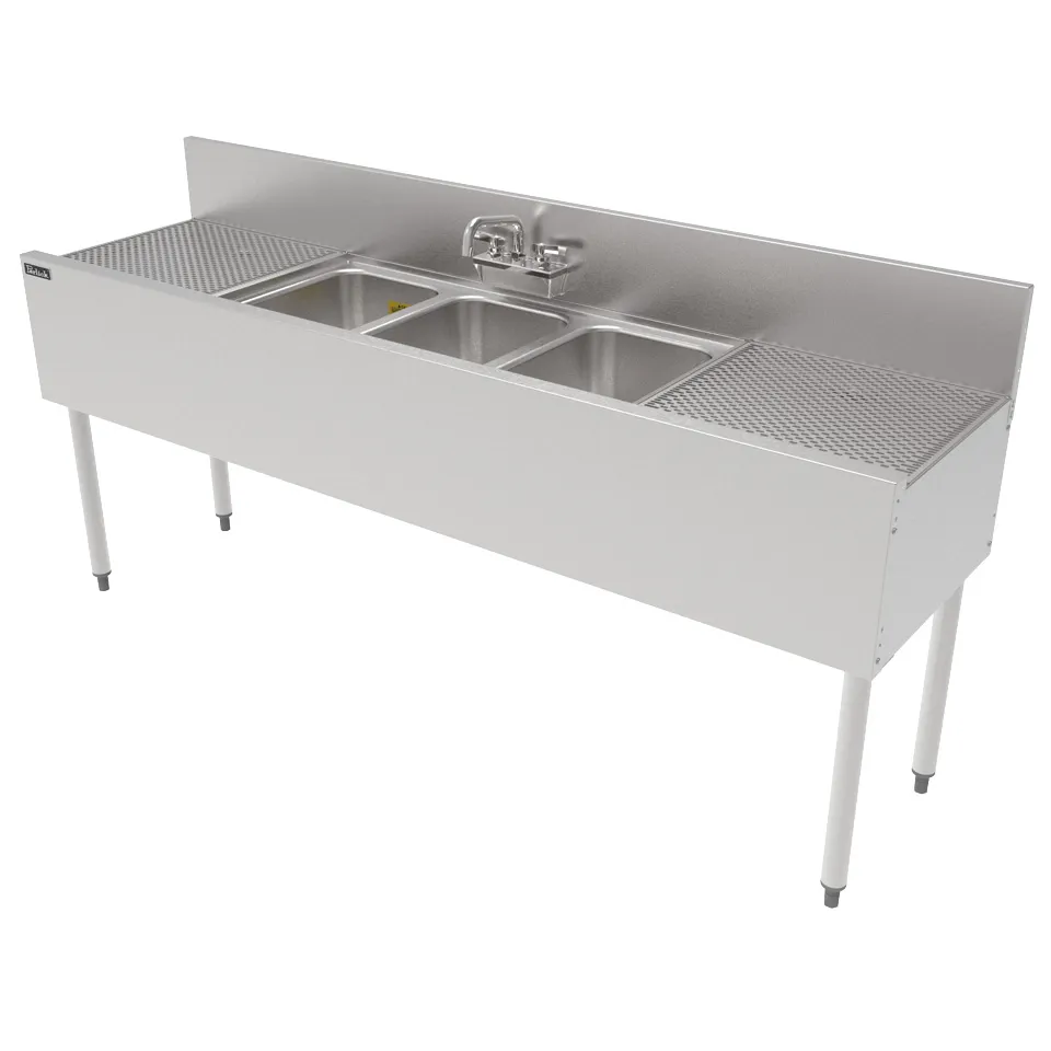 Perlick TS72M3-DB Underbar Sink Units, 3 Compartment with 2 Drainboards