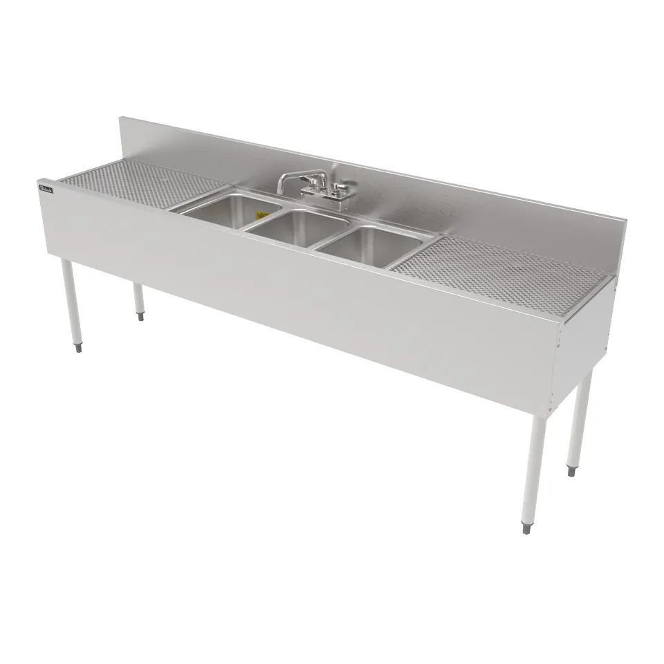 Perlick TS84M3-DB 73" Underbar Sink Units, 3 Compartment with 2 Drainboards