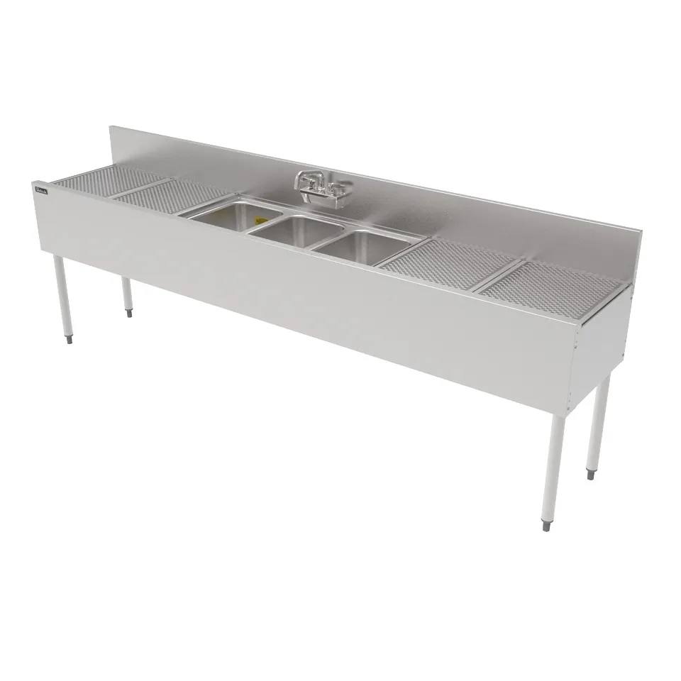 Perlick TS96M3-DB 96" Underbar Sink Units, 3 Compartment with 2 Drainboards