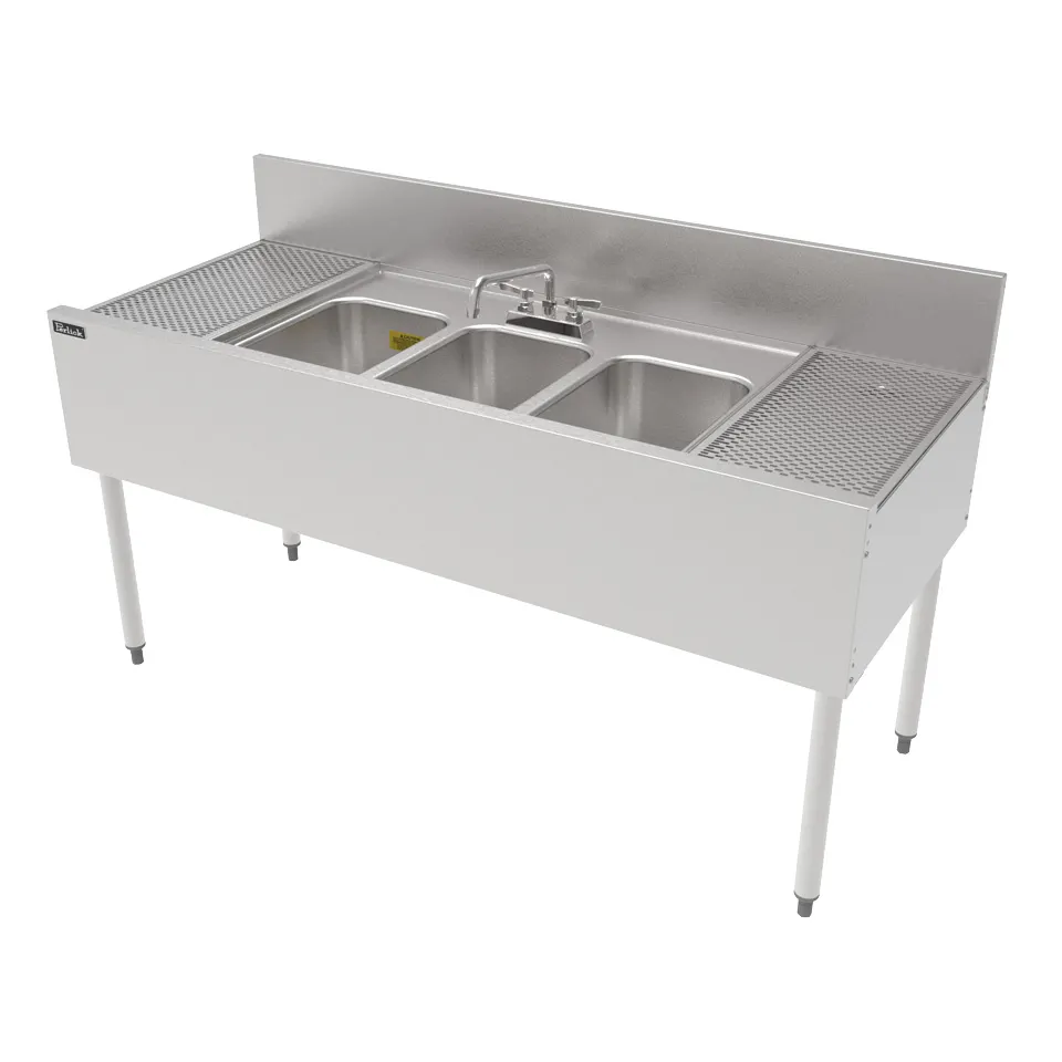 Perlick TSF60M3-DB 60" Underbar Sink Units, 3 Compartment with 2 Drainboards