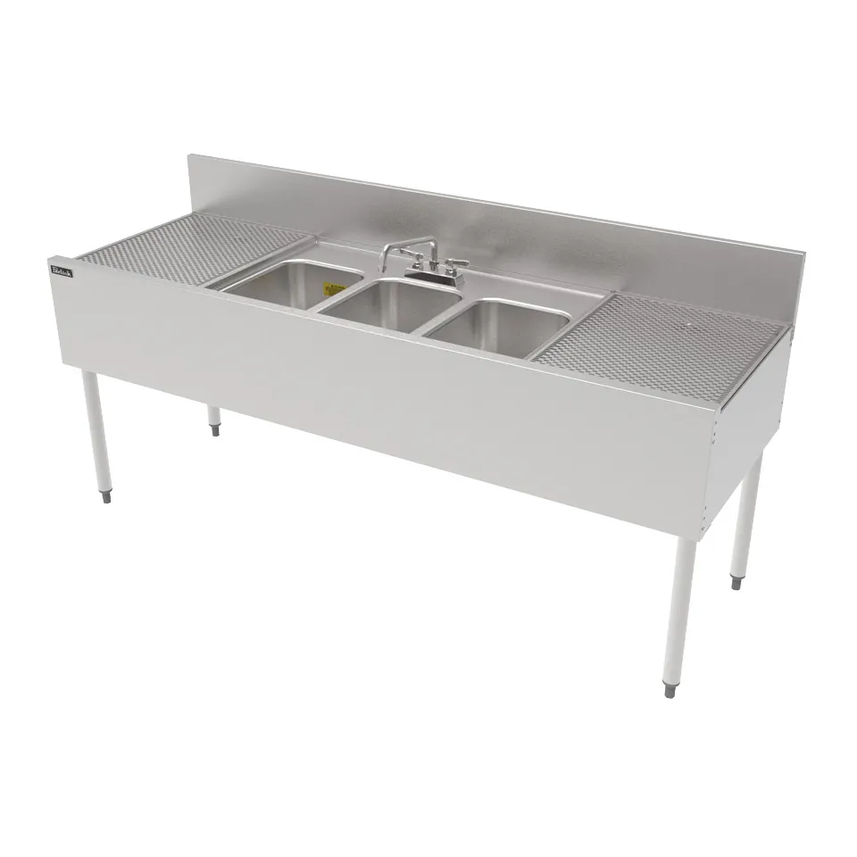 Perlick TSF72M3-DB 72" Underbar Sink Units, 3 Compartment with 2 Drainboards