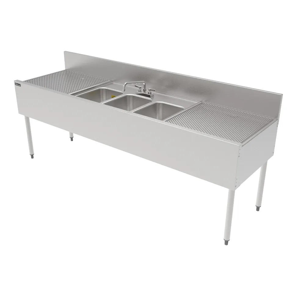 Perlick TSF84M3-DB 84" Underbar Sink Units, 3 Compartment with 2 Drainboards