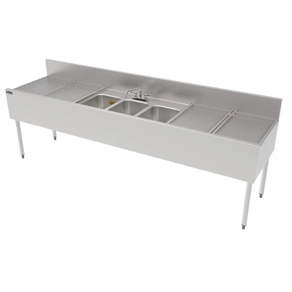 Perlick TSF96M3-DB 96" Underbar Sink Units, 3 Compartment with 2 Drainboards
