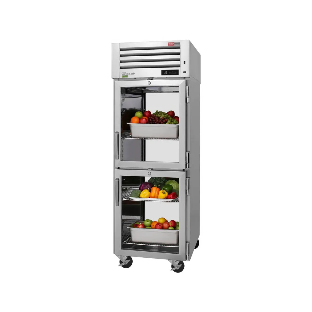 Turbo Air PRO-26-2R-G-PT-N 1-Section Pass-Thru Refrigerator w/ 4 Glass Half Doors, Top Mount, Stainless Steel, 28 cu. ft.