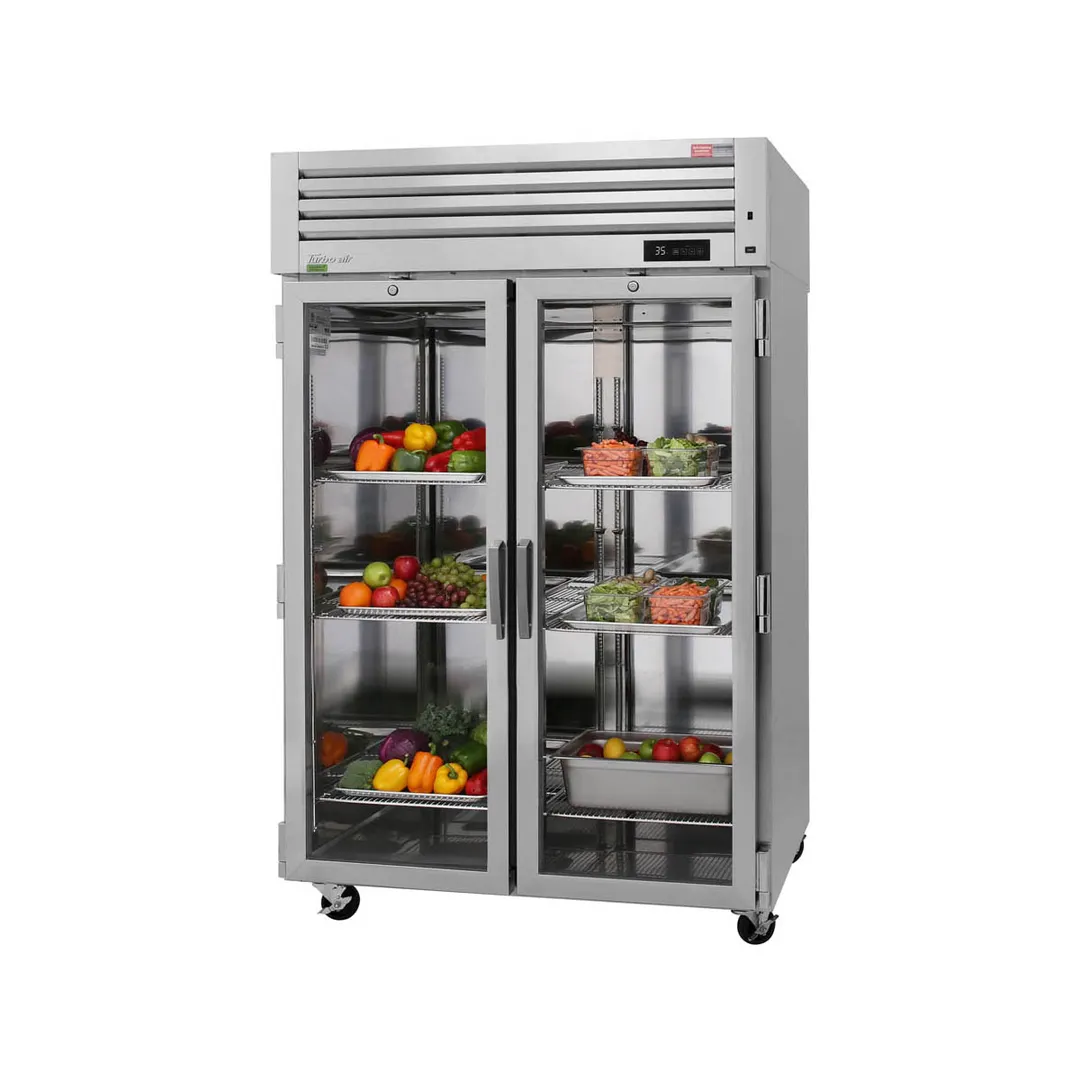 Turbo Air PRO-50R-G-N 51" 2-Section Reach-In Refrigerator w/ 2 Glass Doors, Top Mount, Stainless Steel, 47 cu. ft.