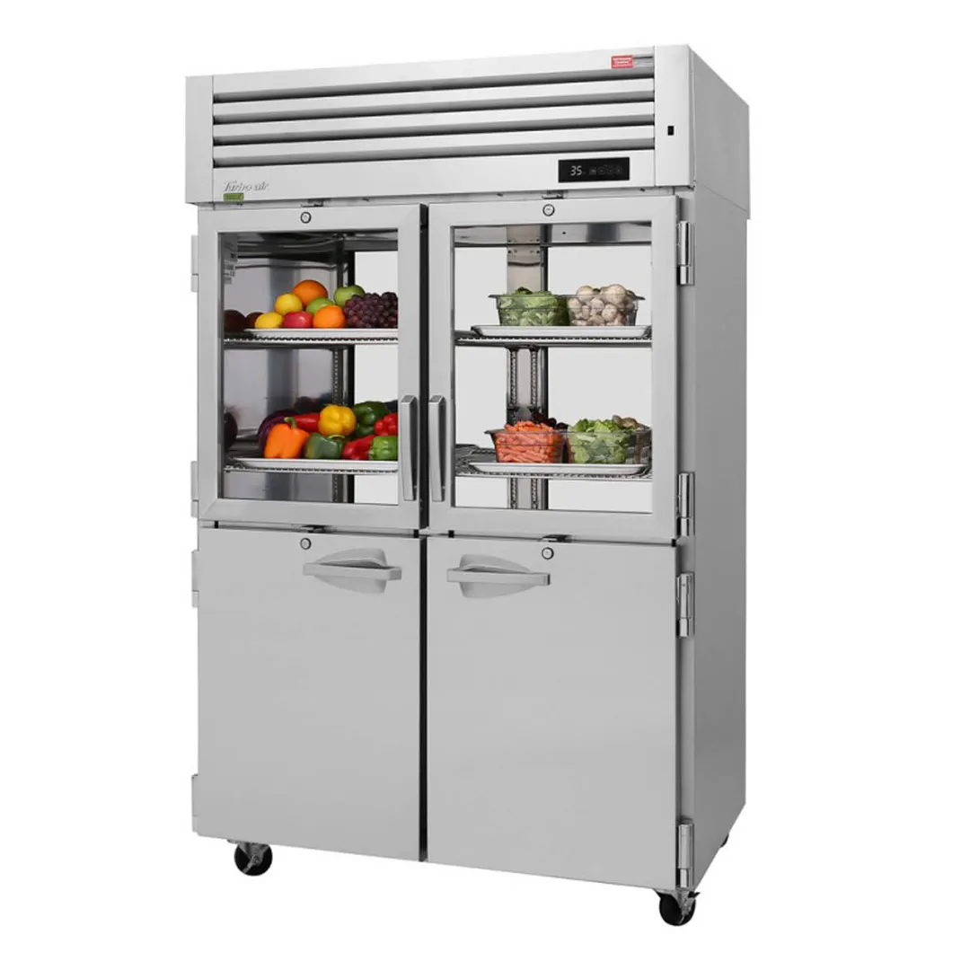 Turbo Air PRO-50R-GSH-PT-N 2-Section Pass-Thru Refrigerator w/ 8 Half Solid & Glass Doors, Top Mounted, 54 cu. ft.