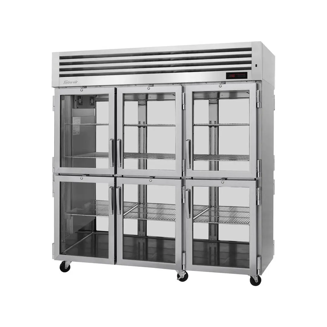 Turbo Air PRO-77-6H-G-PT 3-Section "Pass-Thru" Heated Holding Cabinet, 12 Glass Doors, 78.1 cu ft, Stainless Steel