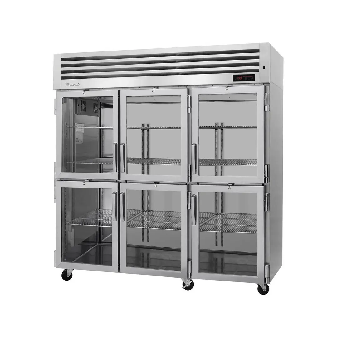 Turbo Air PRO-77-6H-G 3-Section Reach-In Heated Holding Cabinet, 73.9 cu ft, Stainless Steel, 6 Glass Half Doors, 9 Shelves