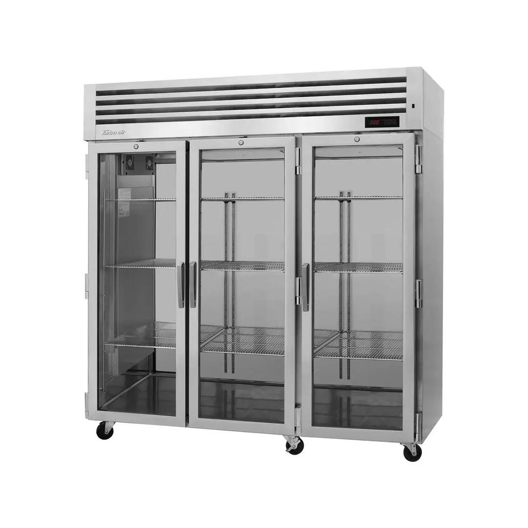 Turbo Air PRO-77H-G 3-Section Reach-In Heated Holding Cabinet, 73.9 cu ft, Stainless Steel, Clear Doors, 9 Shelves