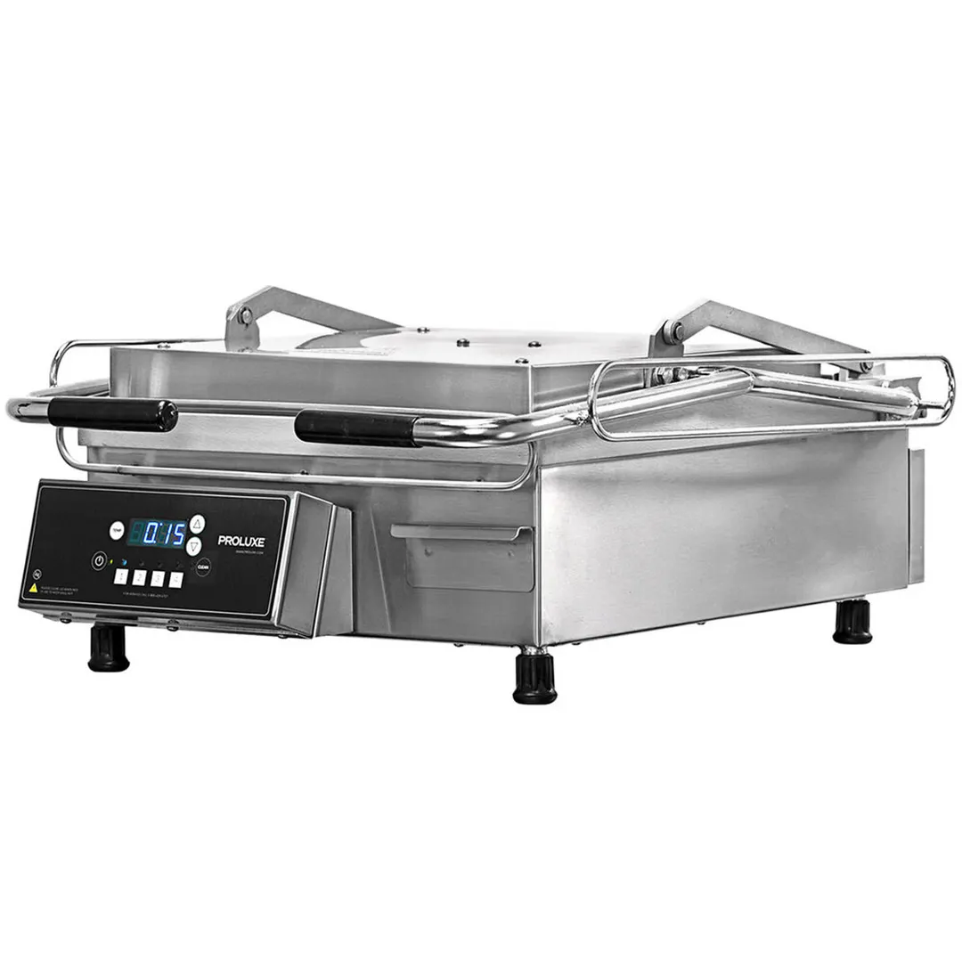 Proluxe CSD1515 Single Sandwich Panini Press Grill w/ Timer, 15" x 15" Grooved Plates, 120V