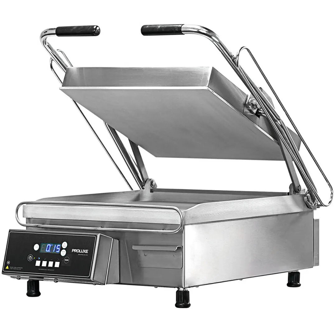 Proluxe CSD1515 Single Sandwich Panini Press Grill w/ Timer, 15" x 15" Grooved Plates, 120V