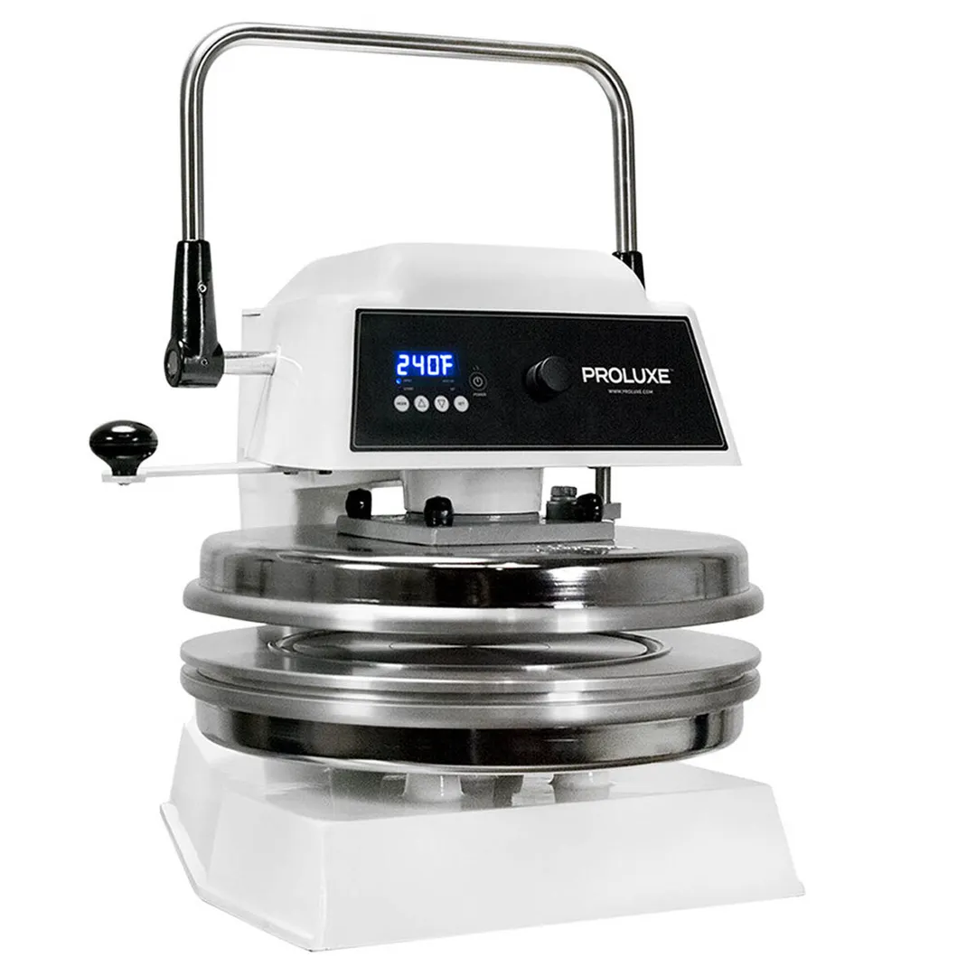 Proluxe DP2010M Endurance Pro X2M 12" Dual Heat Semi-Automatic Pizza Dough Press with Mold Inserts and Seperate Heat Control